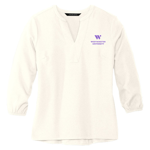  Mercer + Mettle Womens Ivory 3/4 Sleeve Crepe Blouse - WU Westminster University