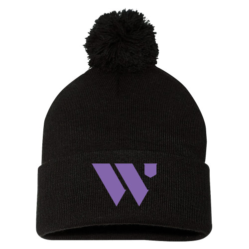  Sportsman Black Pom Pom Cuffed Beanie - WU Logo Mark