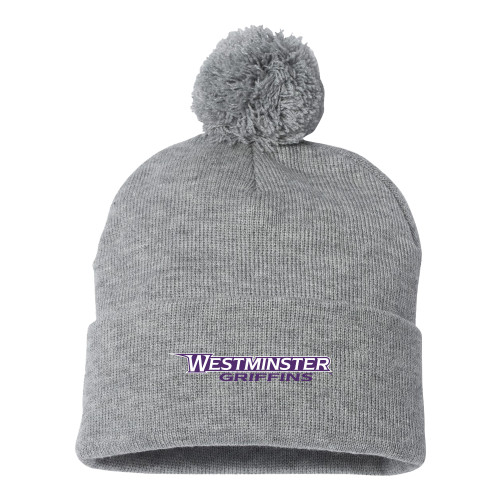  Sportsman Heather Grey Pom Pom Cuffed Beanie - Westminster Athletic Word Mark