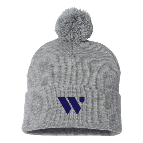  Sportsman Heather Grey Pom Pom Cuffed Beanie - WU Logo Mark