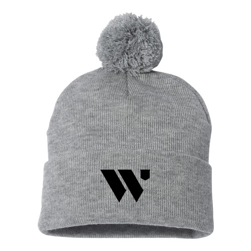  Sportsman Heather Grey Pom Pom Cuffed Beanie - WU Logo Mark