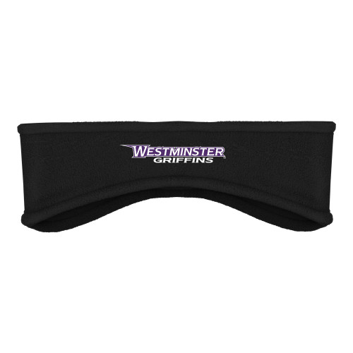  Black Stretch Fleece Headband - Westminster Athletic Word Mark