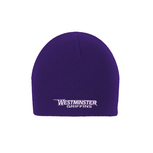  Purple Knit Beanie - Westminster Athletic Word Mark