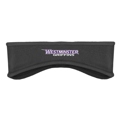  Charcoal Stretch Fleece Headband - Westminster Athletic Word Mark