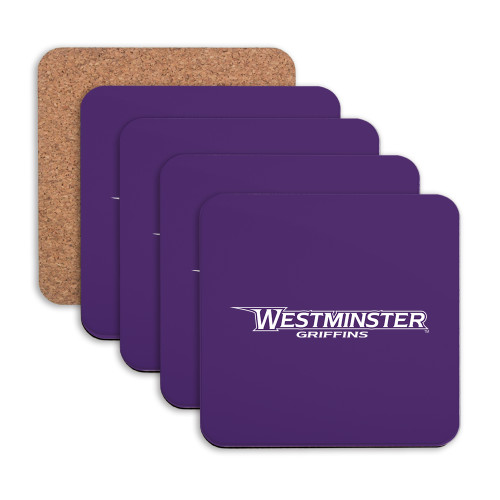  Hardboard Coaster w/Cork Backing 4/set - Westminster Athletic Word Mark