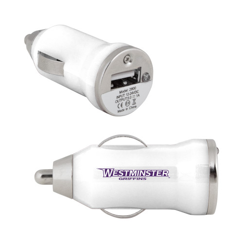  On the Go White Car Charger - Westminster Athletic Word Mark