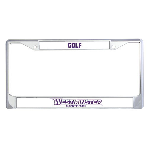  Metal License Plate Frame in Chrome - Westminster Athletic Word Mark