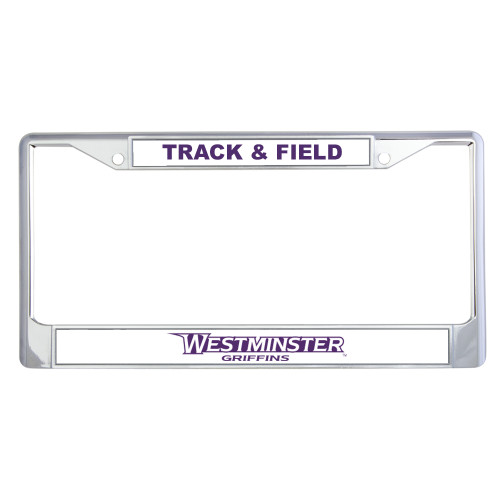  Metal License Plate Frame in Chrome - Westminster Athletic Word Mark