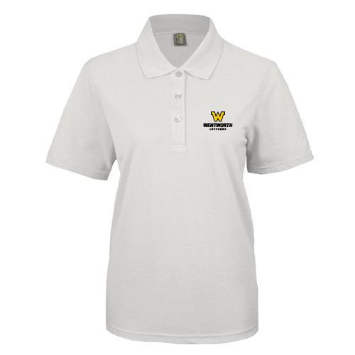  Womens Silk Touch White Pique Polo - W Wentworth Leopards Stacked
