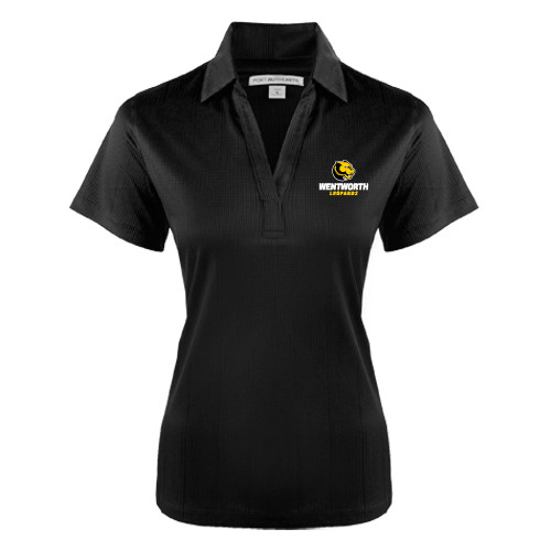  Womens Black Performance Fine Jacquard Polo - Official Logo