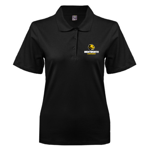  Womens Silk Touch Black Pique Polo - Official Logo