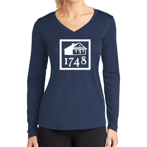  Womens Navy Performance Long Sleeve V Neck Shirt - Wilmington 1748