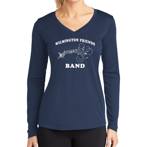  Womens Navy Performance Long Sleeve V Neck Shirt - Band