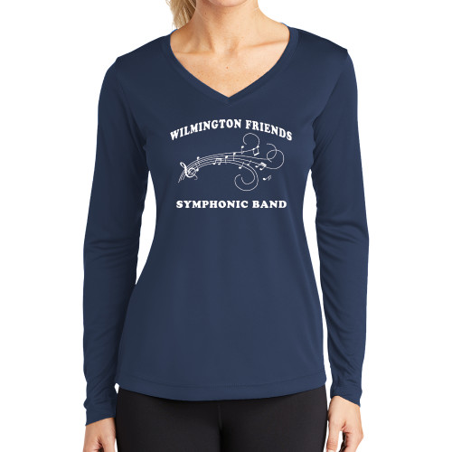  Womens Navy Performance Long Sleeve V Neck Shirt - Symphonic Band