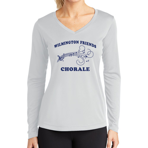  Womens White Performance Long Sleeve V Neck Shirt - Chorale