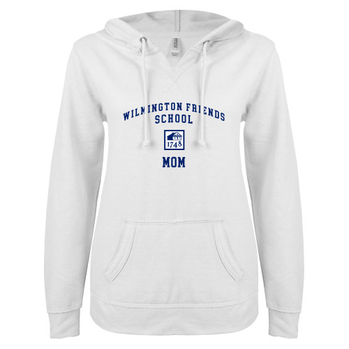  ENZA Womens White V Notch Raw Edge Fleece Hoodie - Mom