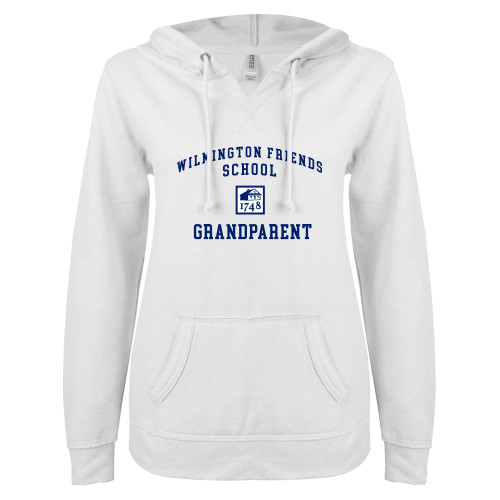  ENZA Womens White V Notch Raw Edge Fleece Hoodie - Grandparent
