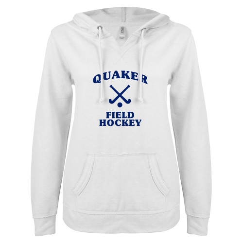  ENZA Womens White V Notch Raw Edge Fleece Hoodie - Field Hockey
