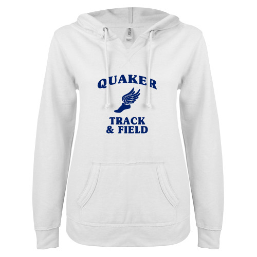  ENZA Womens White V Notch Raw Edge Fleece Hoodie - Track & Field