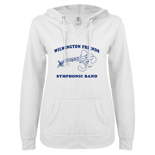  ENZA Womens White V Notch Raw Edge Fleece Hoodie - Symphonic Band