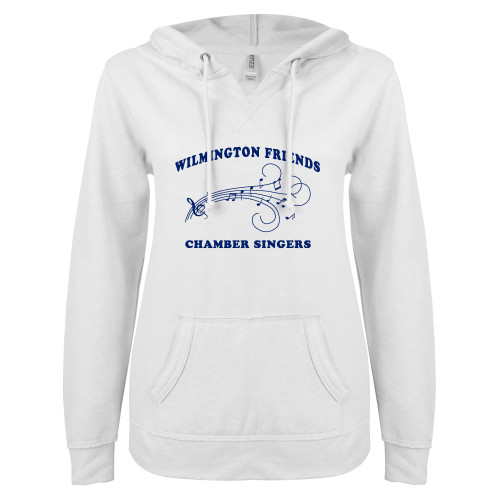  ENZA Womens White V Notch Raw Edge Fleece Hoodie - Chamber Singers