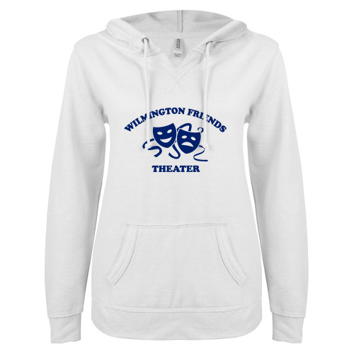  ENZA Womens White V Notch Raw Edge Fleece Hoodie - Theater