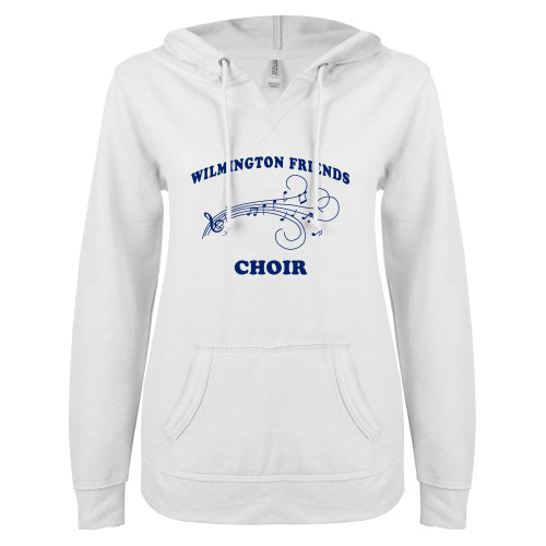  ENZA Womens White V Notch Raw Edge Fleece Hoodie - Choir