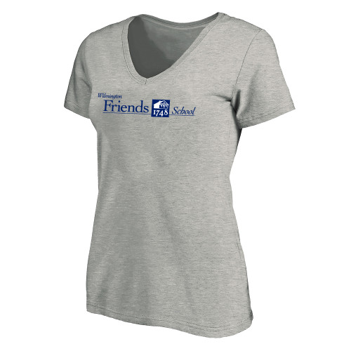 Womens Plus Heather Grey V Neck T Shirt - Primary Mark - Plus
