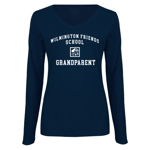 Womens Navy Long Sleeve V Neck Tee - Grandparent