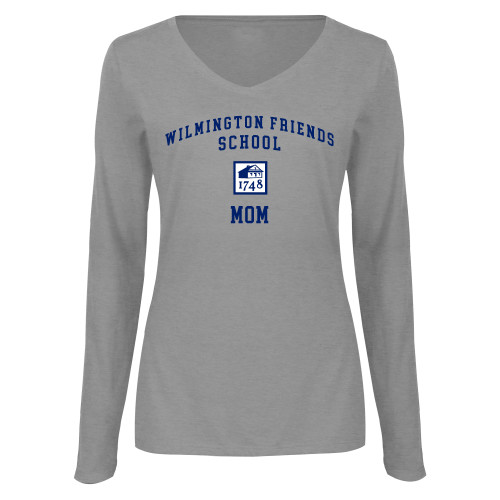  Womens Grey Long Sleeve V Neck Tee  - Mom