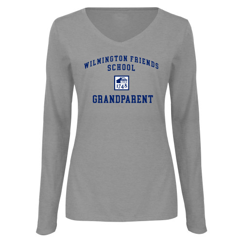  Womens Grey Long Sleeve V Neck Tee  - Grandparent