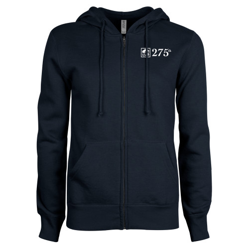  ENZA Womens Navy Fleece Full Zip Hoodie - 275th Anniversary  Horizontal Logo