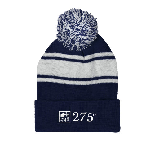  Navy/White Two Tone Knit Pom Beanie w/Cuff - 275th Anniversary  Horizontal Logo