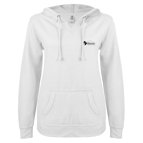 ENZA Womens White V Notch Raw Edge Fleece Hoodie-Weston Healthcare