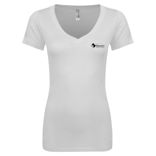 Next Level Womens White Ideal V Tee-Weston Healthcare