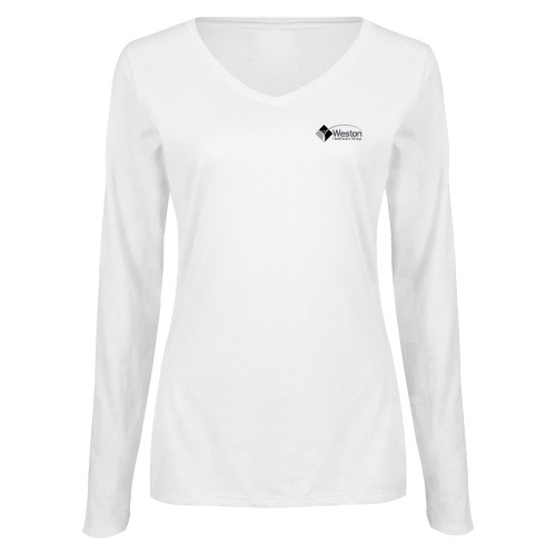 Womens White Long Sleeve V Neck Tee-Weston Healthcare