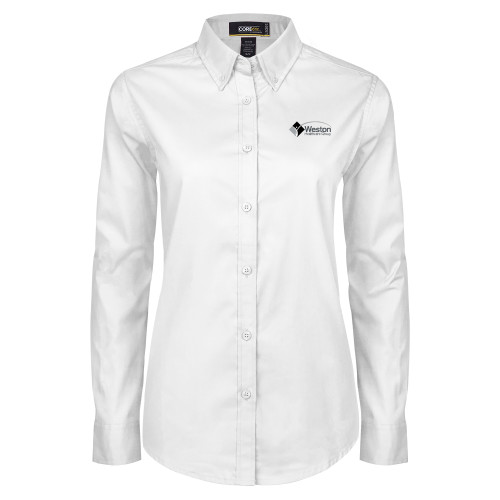 Womens White Twill Button Down Long Sleeve-Weston Healthcare