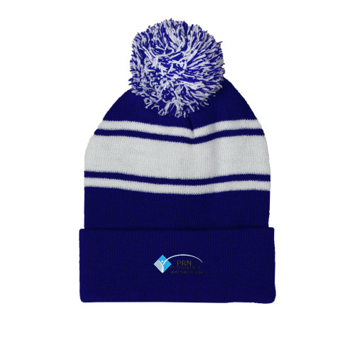 Royal/White Two Tone Knit Pom Beanie w/Cuff-PRN