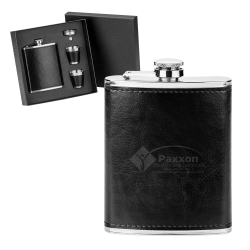 Fabrizio 4 Piece Black Flask Set-Paxxon Engraved