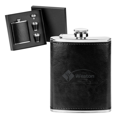 Fabrizio 4 Piece Black Flask Set-The Weston Group Engraved