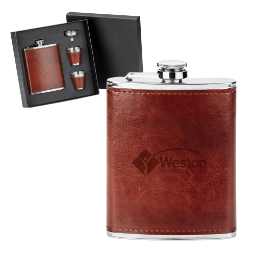 Fabrizio 4 Piece Brown Flask Set-Weston Healthcare Engraved