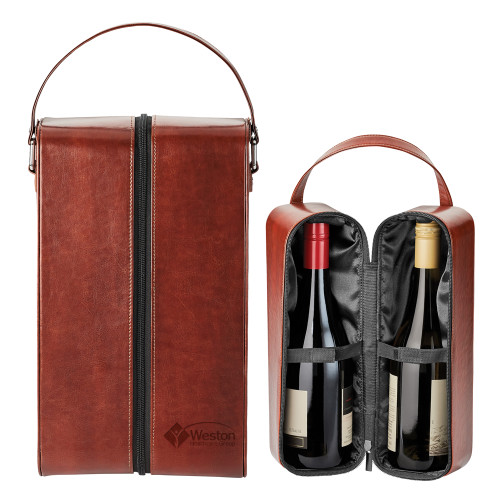 Fabrizio Brown Duel Wine Carrying Case-Weston Healthcare Engraved