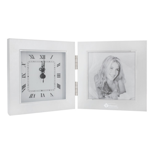 Silver Two Tone Photo Frame w/Clock-Paxxon Engraved