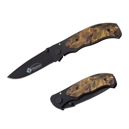 Black Stainless Steel Camo Utility Knife-Weston Healthcare Engraved