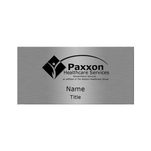 Brushed Silver/Black 1.5 x 3 Inch Name Badge w/Magnetic Back-