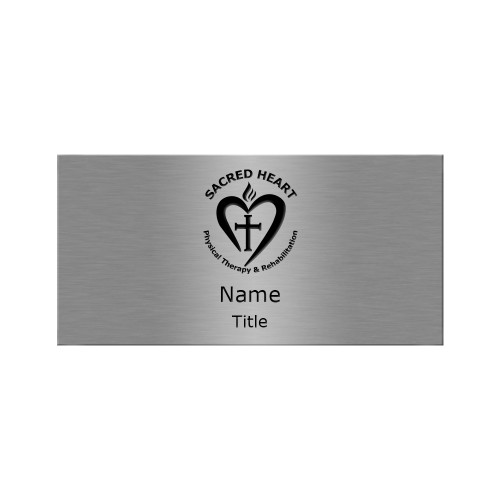 Brushed Silver/Black 1.5 x 3 Inch Name Badge w/Magnetic Back-