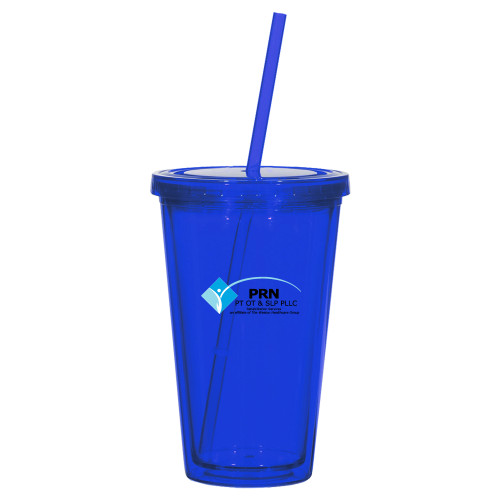 Madison Double Wall Blue Tumbler w/Straw 16oz-PRN
