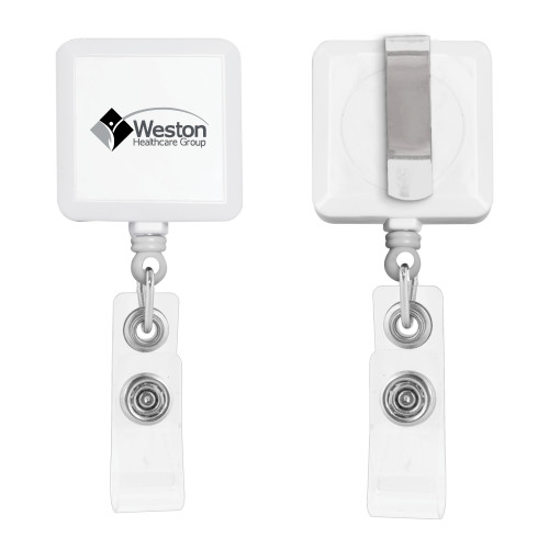 White Square Retractable Badge Holder-Weston Healthcare