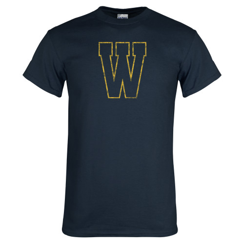  Navy T Shirt - W Logo Distressed