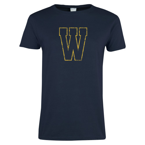  Womens Short Sleeve Navy Tee - W Logo Distressed